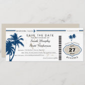 Blue Palm Tree Boarding Pass Bahamas Save the Date (Vorne/Hinten)