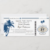 Blue Palm Tree Boarding Pass Bahamas Save the Date (Vorderseite)