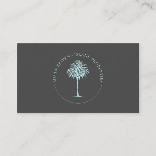 Blue Palm Tree Logo Business Card Visitenkarte (Vorderseite)