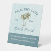 Blue Palm Tree moderne Beach House WiFi Kennwort Sockelschild (Vorderseite)