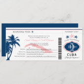 Blue Palm Tree Pink Cuba Boarding Pass Wedding Einladung (Vorne/Hinten)