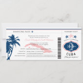 Blue Palm Tree Pink Cuba Boarding Pass Wedding Einladung (Vorderseite)