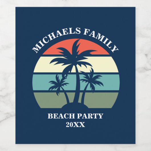 Blue Palm Tree Sunset Custom Tropical Beach Party Weinetikett (Einzelnes Label)