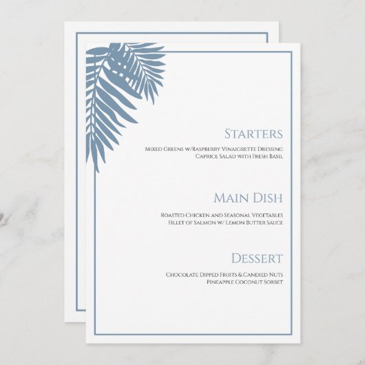 Blue Palm Wedding Menu 5"X7" Menükarte (Vorne/Hinten)