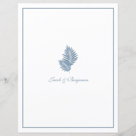Blue Palm Wedding Menu Card 8 1/2" X 11" (Rückseite)