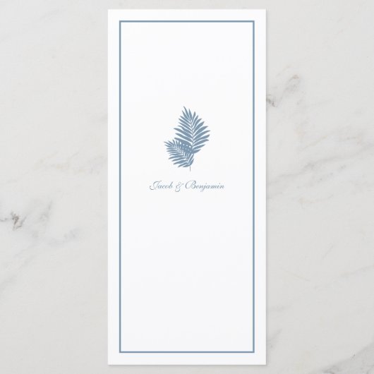 Blue Palm Wedding Personalisiert Plate Menu Cards Menükarte (Rückseite)