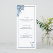 Blue Palm Wedding Personalisiert Plate Menu Cards Menükarte (Stehend Vorderseite)