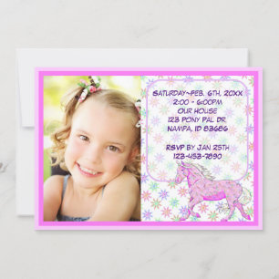 Blue Palomino Birthday (blau/lila Blumen/pic) Einladung