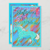 Blue Palomino Birthday(bunt Blätter/pic) Einladung (Vorne/Hinten)