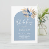 Blue Pampas Grass Baby Dusche Twin Boys Einladung (Stehend Vorderseite)