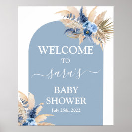 Blue Pampas Grass Baby Shower Boy Begrüßungszeiche Poster