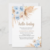 Blue Pampas Grass Boho Baby Dusche Einladung (Vorderseite)