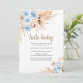 Blue Pampas Grass Boho Baby Dusche Einladung (Stehend Vorderseite)