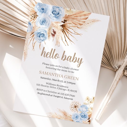 Blue Pampas Grass Boho Baby Dusche Einladung