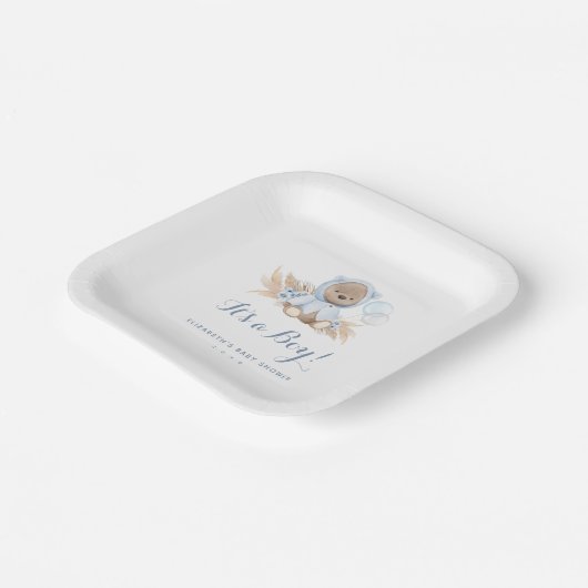 Blue Pampas Grass Boho Bärendusche Teller (Gewinkelt)