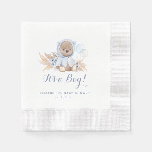 Blue Pampas Grass Boho Bear Baby Dusche Napkins Serviette (Vorderseite)