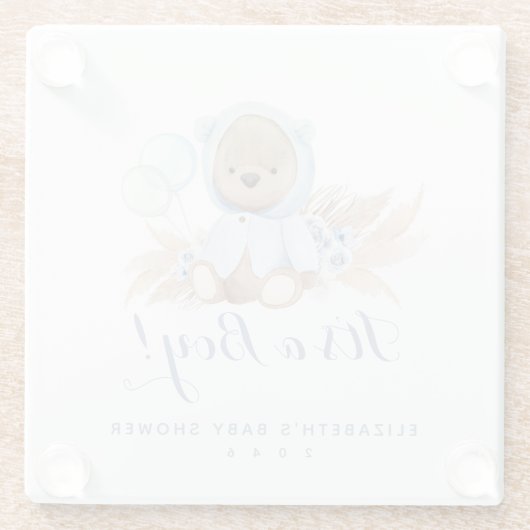 Blue Pampas Grass Boho Bear Baby Dusche Untersetze Glasuntersetzer (Rückseite)