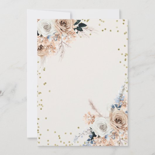 Blue Pampas Grass Boho Bear Boy Baby Dusche Einladung (Rückseite)