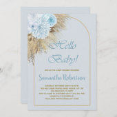 Blue Pampas Grass Boho Floral Boy Baby Dusche Einladung (Vorne/Hinten)