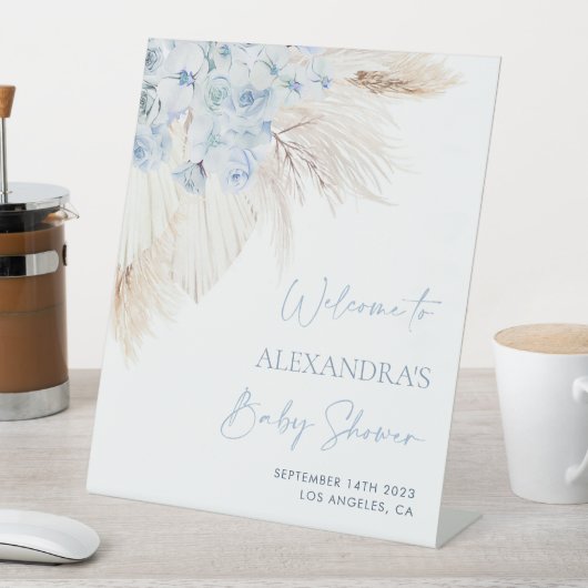 Blue Pampas Grass Boy Baby Dusche Begrüßungszeiche Sockelschild (In Situ)