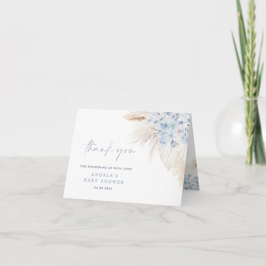Blue Pampas Grass Boy Baby Dusche Danke Karte (Vorderseite)