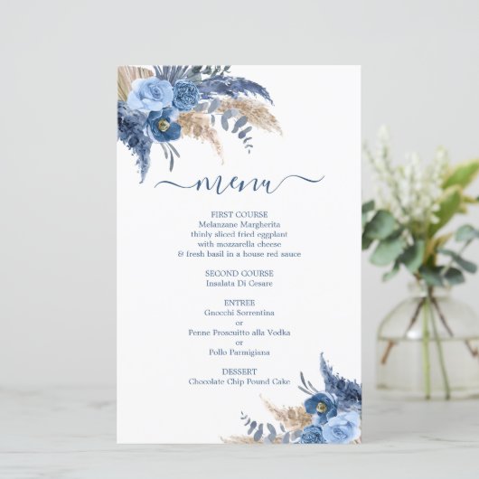 Blue Pampas Grass Boy Menu Card (Stehend Vorderseite)