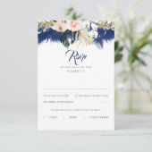 Blue Pampas Grass Floral Tropics Wedding RSVP Karte (Stehend Vorderseite)