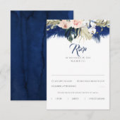 Blue Pampas Grass Floral Tropics Wedding RSVP Karte (Vorne/Hinten)