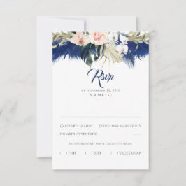 Blue Pampas Grass Floral Tropics Wedding RSVP Karte