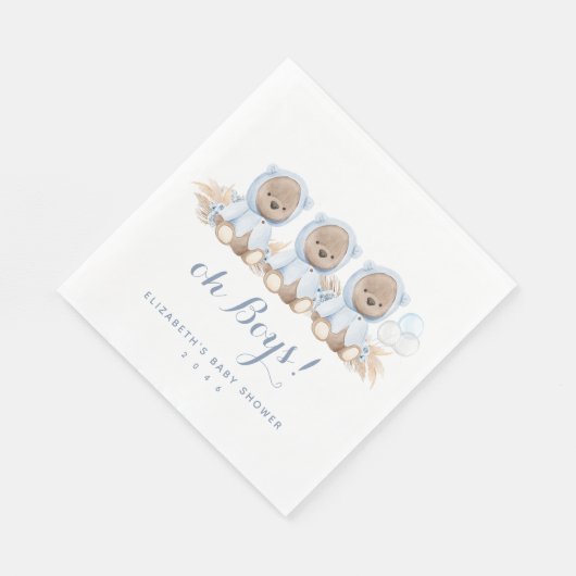 Blue Pampas Grass Triplet Bear Baby Dusche Napkins Serviette (Ecke)