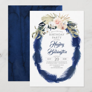 Blue Pampas Grass Tropical Birthday Party Einladung