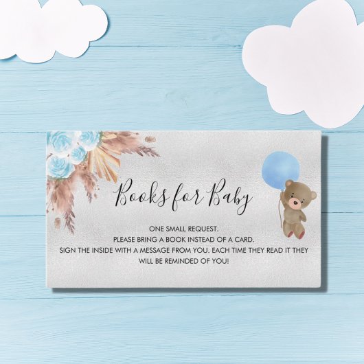 Blue Pampas Teddy Junge Babydusche Anfrage Begleitkarte