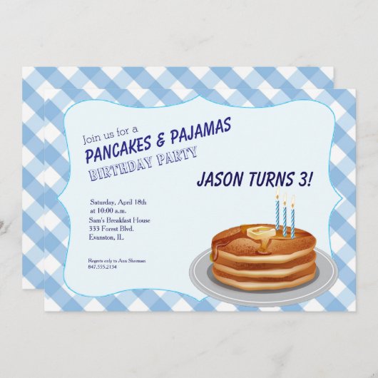 Blue Pancakes Geburtstagsfeier Einladung (Vorne/Hinten)