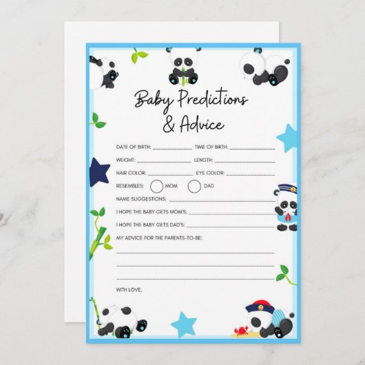 Blue Panda Baby Shower Game Size Einladung (Vorne/Hinten)