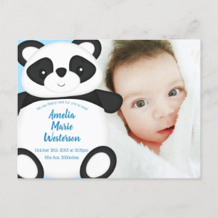 Blue Panda Bear Baby Birth Ankündigung Postkarte