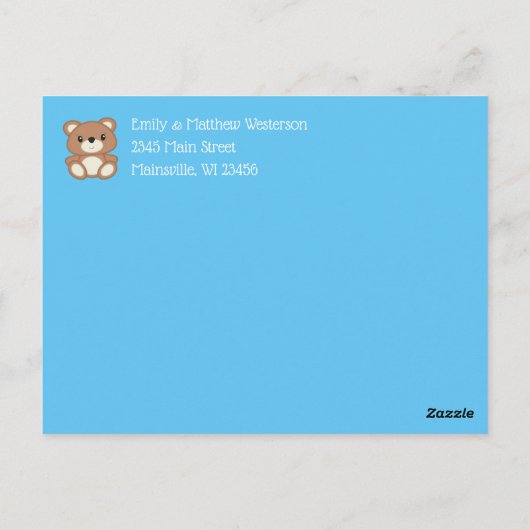 Blue Panda Bear Baby Birth Ankündigung Postkarte (Rückseite)