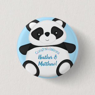 Blue Panda Bear Baby Dusche Button