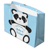 Blue Panda Bear Baby Dusche Große Geschenktüte (Rückseite Schrägansicht)