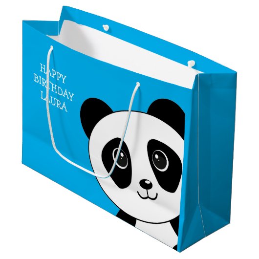 Blue Panda Bear Birthday Große Geschenktüte (Vorderseite Schrägansicht)