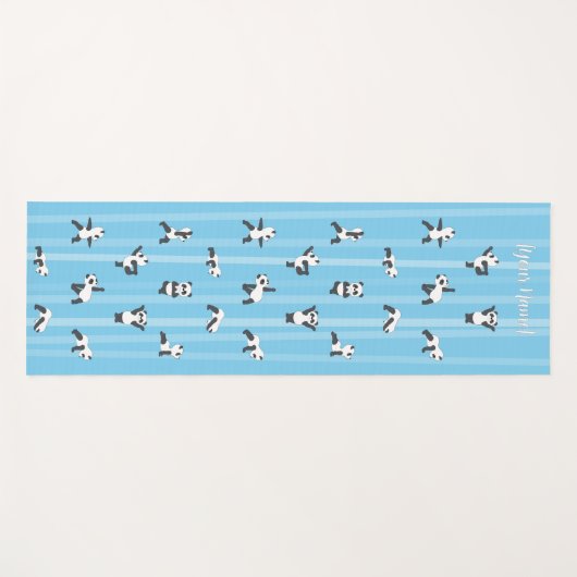 Blue Panda Yoga Mat Custom Name Same on Both Sides Yogamatte (Vorderseite (Horizontal))