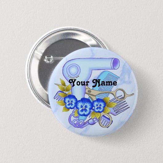 Blue Pansy Beautician Button (Vorne & Hinten)