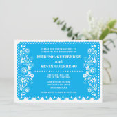 Blue Papado Picado Cinco de Mayo Engagement Party Einladung (Stehend Vorderseite)