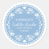 Blue Papel Picado Boy Babydusche Runder Aufkleber (Vorderseite)