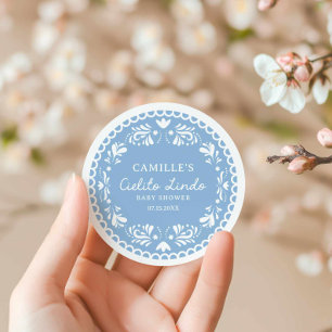 Blue Papel Picado Boy Babydusche Runder Aufkleber