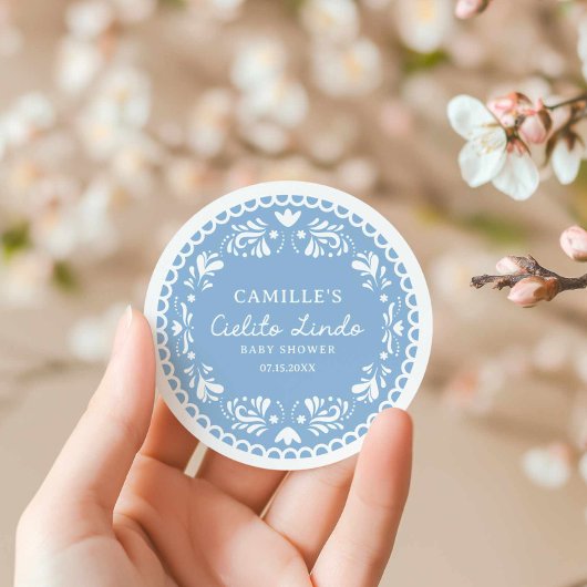 Blue Papel Picado Boy Babydusche Runder Aufkleber