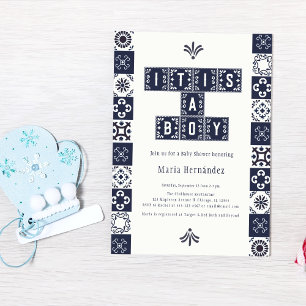 Blue Papel Picado Fiesta Es ist eine Baby-Dusche Einladung