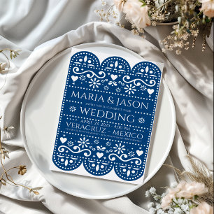 Blue Papel Picado Folk Art Wedding Einladung