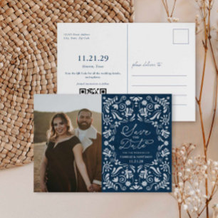 Blue Papel Picado Foto Save the Date Postkarte