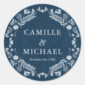 Blue Papel Picado Gastgeschenk Hochzeit Runder Aufkleber (Vorderseite)