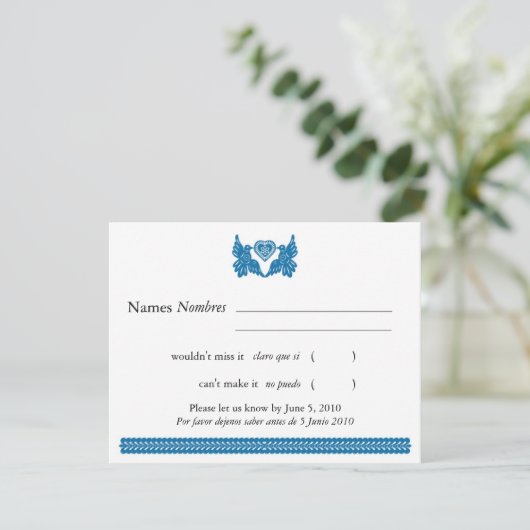 Blue Papel Picado Style Love Birds UAWG RSVP Karte (Stehend Vorderseite)